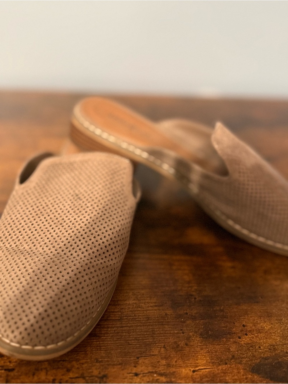 Men's Slip-On Perforated Suede Mules - Tan